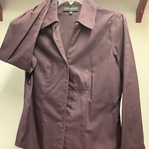 Long sleeve v neck button down blouse